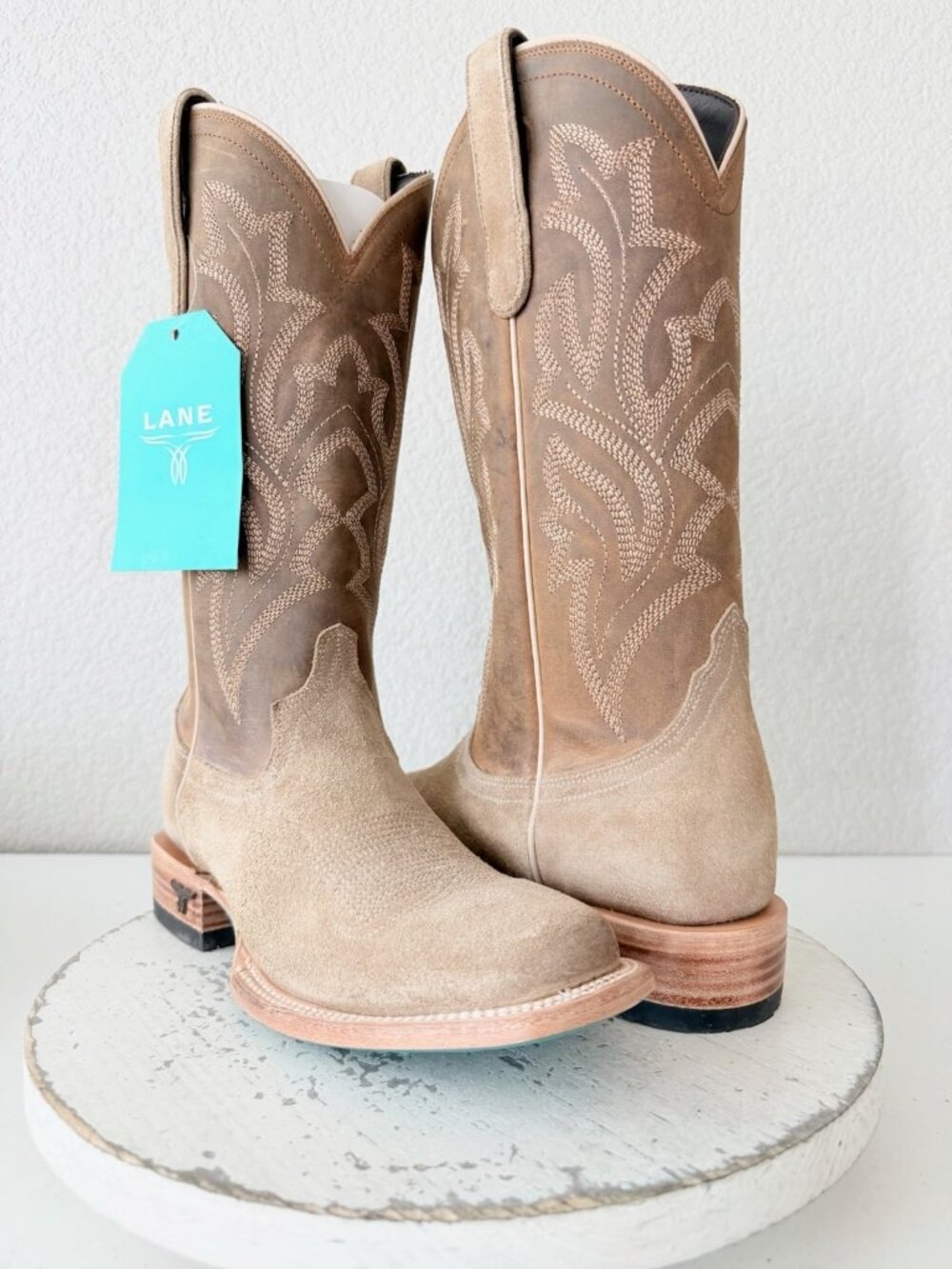 Lane SARATOGA Square Toe Cowboy Boots Womens 8.5 Latte Suede Western Cowgirl
